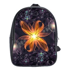 Beautiful Orange Star Lily Fractal Flower At Night School Bag (xl) by jayaprime