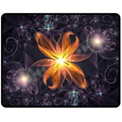 Beautiful Orange Star Lily Fractal Flower At Night Double Sided Fleece Blanket (medium)  by jayaprime