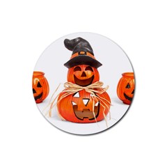 Funny Halloween Pumpkins Rubber Round Coaster (4 Pack) 