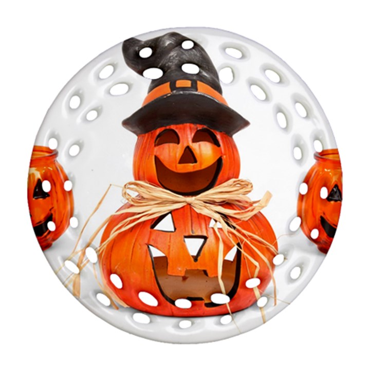 Funny Halloween Pumpkins Round Filigree Ornament (Two Sides)