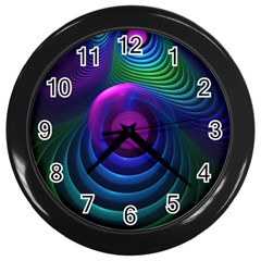 Beautiful Rainbow Marble Fractals in Hyperspace Wall Clocks (Black)