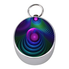 Beautiful Rainbow Marble Fractals in Hyperspace Mini Silver Compasses