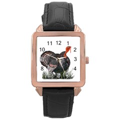 Thanksgiving Turkey Rose Gold Leather Watch  by Valentinaart