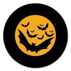 Bats Moon Night Halloween Black Magnet 5  (round)