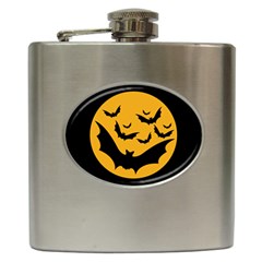 Bats Moon Night Halloween Black Hip Flask (6 Oz)