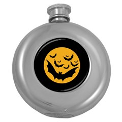 Bats Moon Night Halloween Black Round Hip Flask (5 Oz)