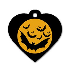 Bats Moon Night Halloween Black Dog Tag Heart (one Side)