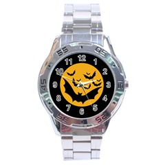 Bats Moon Night Halloween Black Stainless Steel Analogue Watch