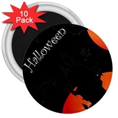 Castil Witch Hlloween Sinister Night Home Bats 3  Magnets (10 Pack) 