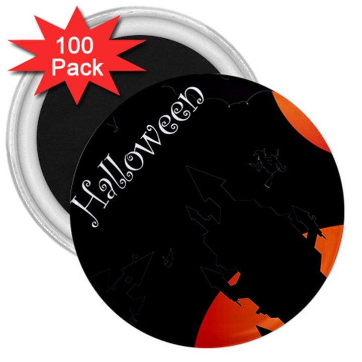 Castil Witch Hlloween Sinister Night Home Bats 3  Magnets (100 pack)