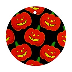 Halloween Party Pumpkins Face Smile Ghost Orange Black Ornament (round) by Alisyart