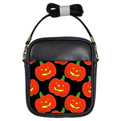 Halloween Party Pumpkins Face Smile Ghost Orange Black Girls Sling Bags by Alisyart