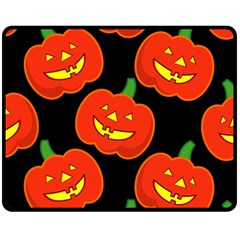 Halloween Party Pumpkins Face Smile Ghost Orange Black Fleece Blanket (medium) 