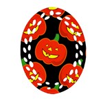 Halloween Party Pumpkins Face Smile Ghost Orange Black Ornament (Oval Filigree) Front