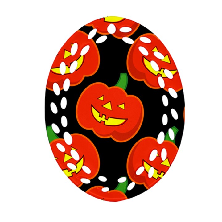 Halloween Party Pumpkins Face Smile Ghost Orange Black Ornament (Oval Filigree)