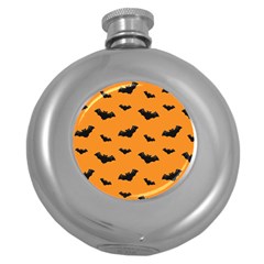 Halloween Bat Animals Night Orange Round Hip Flask (5 Oz)