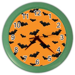 Halloween Bat Animals Night Orange Color Wall Clocks