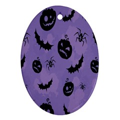 Halloween Pumpkin Bat Spider Purple Black Ghost Smile Ornament (oval) by Alisyart