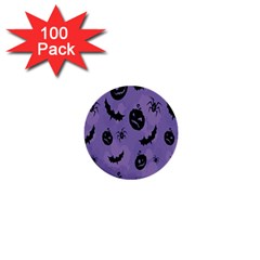 Halloween Pumpkin Bat Spider Purple Black Ghost Smile 1  Mini Buttons (100 Pack)  by Alisyart