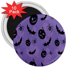 Halloween Pumpkin Bat Spider Purple Black Ghost Smile 3  Magnets (10 Pack)  by Alisyart