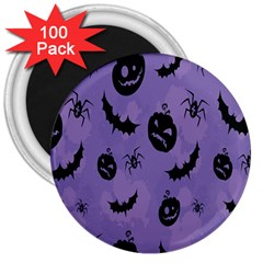 Halloween Pumpkin Bat Spider Purple Black Ghost Smile 3  Magnets (100 Pack) by Alisyart