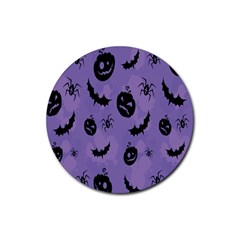 Halloween Pumpkin Bat Spider Purple Black Ghost Smile Rubber Round Coaster (4 Pack)  by Alisyart