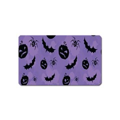 Halloween Pumpkin Bat Spider Purple Black Ghost Smile Magnet (name Card) by Alisyart