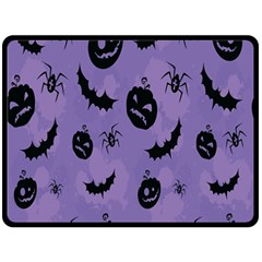 Halloween Pumpkin Bat Spider Purple Black Ghost Smile Fleece Blanket (large)  by Alisyart