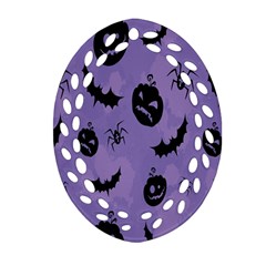 Halloween Pumpkin Bat Spider Purple Black Ghost Smile Ornament (oval Filigree)