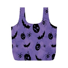 Halloween Pumpkin Bat Spider Purple Black Ghost Smile Full Print Recycle Bags (m)  by Alisyart