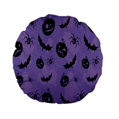 Halloween Pumpkin Bat Spider Purple Black Ghost Smile Standard 15  Premium Flano Round Cushions by Alisyart