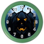 Halloween Pumpkin Dark Face Mask Smile Ghost Night Color Wall Clocks Front