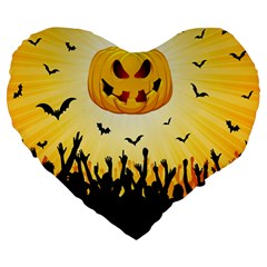 Halloween Pumpkin Bat Party Night Ghost Large 19  Premium Heart Shape Cushions by Alisyart