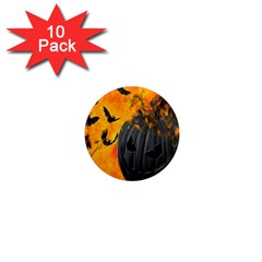 Halloween Pumpkin Bat Ghost Orange Black Smile 1  Mini Magnet (10 Pack)  by Alisyart