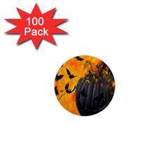 Halloween Pumpkin Bat Ghost Orange Black Smile 1  Mini Magnets (100 Pack)  by Alisyart
