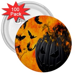 Halloween Pumpkin Bat Ghost Orange Black Smile 3  Buttons (100 Pack)  by Alisyart