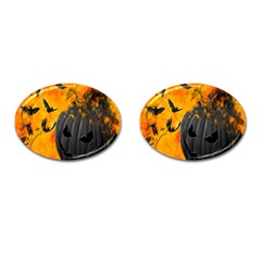 Halloween Pumpkin Bat Ghost Orange Black Smile Cufflinks (oval)