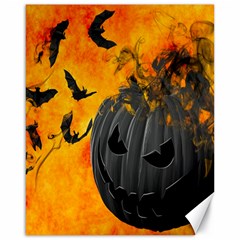 Halloween Pumpkin Bat Ghost Orange Black Smile Canvas 16  X 20  