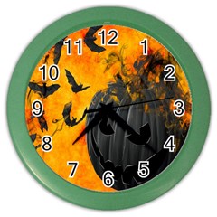 Halloween Pumpkin Bat Ghost Orange Black Smile Color Wall Clocks