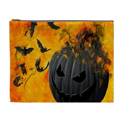 Halloween Pumpkin Bat Ghost Orange Black Smile Cosmetic Bag (xl)