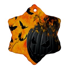 Halloween Pumpkin Bat Ghost Orange Black Smile Snowflake Ornament (two Sides)