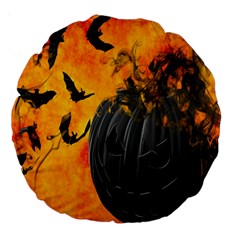 Halloween Pumpkin Bat Ghost Orange Black Smile Large 18  Premium Round Cushions by Alisyart