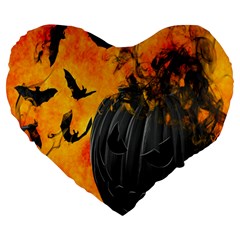 Halloween Pumpkin Bat Ghost Orange Black Smile Large 19  Premium Heart Shape Cushions by Alisyart