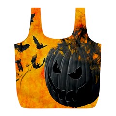 Halloween Pumpkin Bat Ghost Orange Black Smile Full Print Recycle Bags (l) 