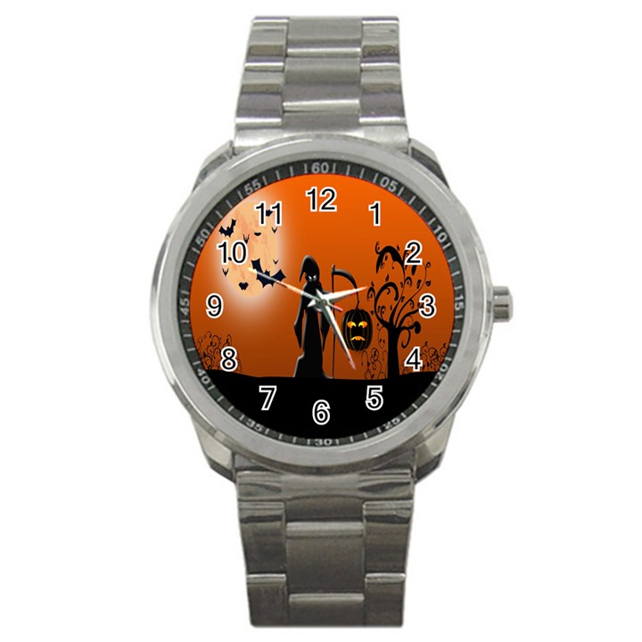 Halloween Sinister Night Moon Bats Sport Metal Watch