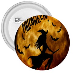 Halloween Wicked Witch Bat Moon Night 3  Buttons