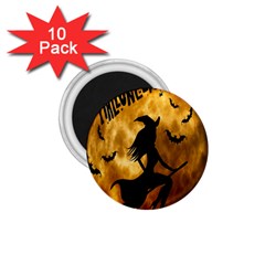 Halloween Wicked Witch Bat Moon Night 1.75  Magnets (10 pack) 