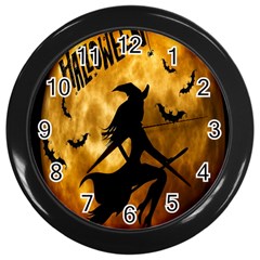 Halloween Wicked Witch Bat Moon Night Wall Clocks (Black)