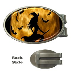 Halloween Wicked Witch Bat Moon Night Money Clips (Oval) 