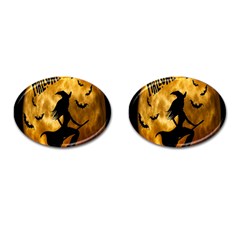 Halloween Wicked Witch Bat Moon Night Cufflinks (oval) by Alisyart